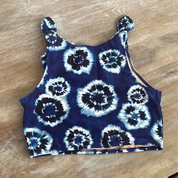 J Crew Crewcuts Swimsuit‎ Size 14 Blue White Tie Shoulder Bikini Top - Picture 4 of 6